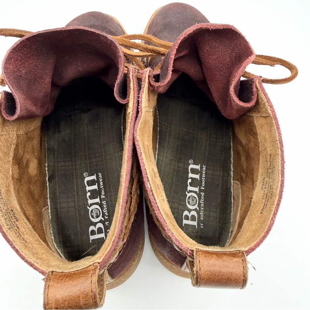 Born Temple Burgundy suede ankle boots leather laces braided ankle wrap - Picture 8 of 10